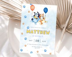 Bluey Birthday Invitation Download for Print or Text 5x7, Editable Digital Bluey and Bingo Printable Invite Templa