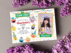 Sesame Street Birthday Invitation 5x7, Sesame Street Editable Digital Printable Invite template