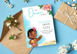 Disney Princess Moana Birthday Invitation 5x7, Editable Digital Disney Princess Moana Printable Invite Templa