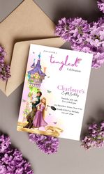 Digital Princess Rapunzel Birthday Invitation 5x7, Editable Digital Disney Princess Rapunzel Printable Invite Templa