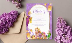 Disney Princess Rapunzel Birthday Invitation 5x7, Editable Digital Princess Rapunzel Printable Invite Template