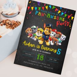 Paw Patrol Inspired Birthday Invitation 5x7, Editable Digital Paw Patrol Printable DIY Invite Template