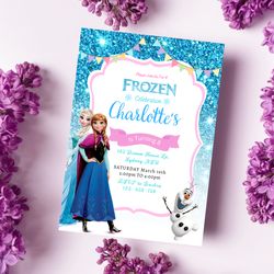 Disney Frozen Birthday Invitation Download for Print/Text 5x7, Editable Digital Elsa and Anna Printable Invite Template