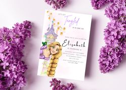 Princess Rapunzel Birthday Invitation 5x7, Editable Digital Disney Princess Rapunzel Printable Invite Templa