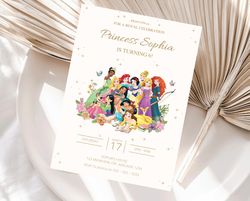 Disney Princess Birthday Invitation Download for Print or Text 5x7, Editable Digital Printable Invite Templa