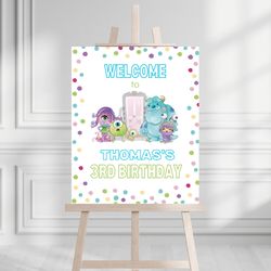 Monsters Inc Birthday Welecome poster 16x20 Welcome Sign, Self Editable Digital Template