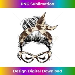 Womens Mom Life Messy Bun Hair Bandana Cow Hide Print - Sophisticated PNG Sublimation File - Tailor-Made for Sublimation Craftsmanship