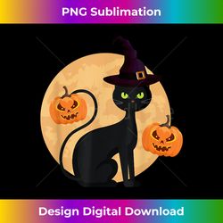 Cat with witch hat Pumpkin Moon Halloween Costume Kitty - Futuristic PNG Sublimation File - Immerse in Creativity with Every Design