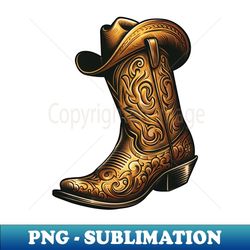 gold cowboy boot and hat - high-resolution png sublimation file