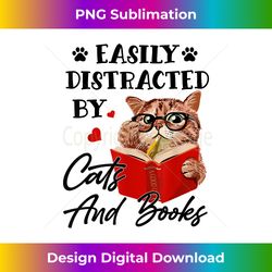 Easily Distracted By Cats And Books Funny Cat Lover - Minimalist Sublimation Digital File - Lively and Captivating Visuals