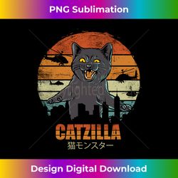 Catzilla Funny Cat Lover Gifts Love Kittens Retro Style Long Sleeve - Artisanal Sublimation PNG File - Pioneer New Aesthetic Frontiers