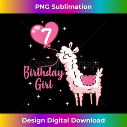 Kids 7 Years Old 7th Birthday Girl Alpaca  Llama - Sleek Sublimation PNG Download - Ideal for Imaginative Endeavors
