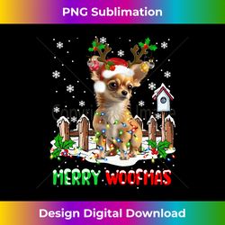 Santa Reindeer Chihuahua Dog Christmas Lights Long Sleeve - Contemporary PNG Sublimation Design - Challenge Creative Boundaries