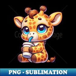 giraffe baby drinking coffee - exclusive png sublimation download