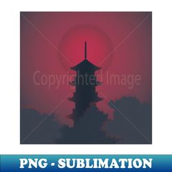 japanese pagoda red sun landscape illustration - signature sublimation png file