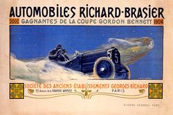 1904 Automobiles Richard Brasier Flying Race Car Paris Vintage Poster Repro