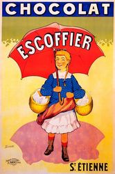 Girl Red Umbrella Chocolat Escoffier Basket Of Chocolate Vintage Poster Repro