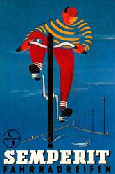 Bicycle Tire Semperit Fahrradreifen Boy Riding Bike Cycle Vintage Poster Repro