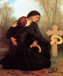 All Saints Day Widow Graveyard Art Painting By William-Adolphe Bouguereau Repro