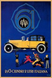 Itala 61 Car The 6-Cylinder 2 Litre Italian People Cheering Vintage Poster Repro