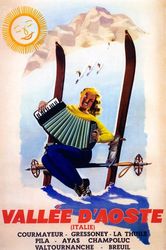 Ski Winter Sport Valle D'aosta Skiing Accordion Music Italy Vintage Poster Repro