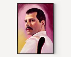 Queen Wall Art Freddie Mercury Print Famous Oil Painting Man Portrait Painting Vintage Oil Portrait Famous Poster-1
