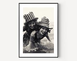 vintage beach print, vintage women fun black and white wall art, vintage print, photography prints, museum quality photo
