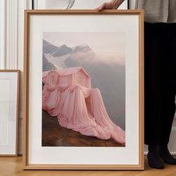 Surrealism Wall Art Christo and Jeanne-Claude Landscape Artful Wall Art with Mountain, Maximalist Naturalism Decor for L