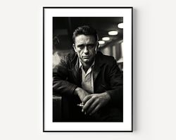 johnny cash cigarette poster, music black and white wall art, vintage art print, photography prints, museum quality phot