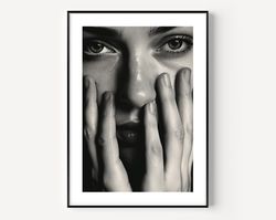 finger print, feminist model face woman black and white wall art,photography prints, museum quality photo art print, cre