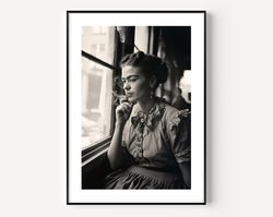 frida kahlo smoking funny poster, mexican artist, black and white art, vintage print, photography prints, museum quality