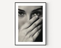 man ray hands cover face print, surrealist photography, black and white wall art, vintage print, photography prints, mus