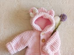 Cute Pink Plush Handmade Teddy Bear Bow Detailed Long Sleeve And Long Leg Button Up Baby Rompers/ Gift for Baby Shower A