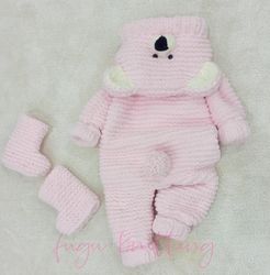 Pink Color Knit Warm Cute Teddy Bear Baby Girl Outerwear Romper/ Toddler Sleeping Bag/ Pregnant Gift/ Baby Shower Gift