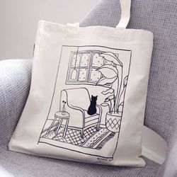Organic Cotton Heavy Canvas Tote Bag-Cat sitting