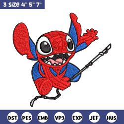 Stitch Spiderman Embroidery design, Stitch Embroidery, Embroidery File, cartoon design, logo shirt, Digital download.