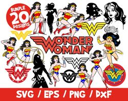 Wonder woman bundle vectors superhero svg cutting vinyl eps png clipart cricut