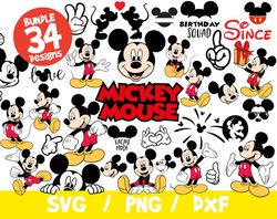 Mickey mouse svg bundle disney cricut silhouette vinyl cut file clipart png