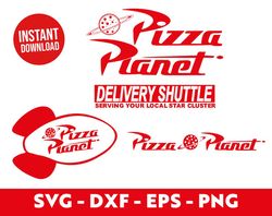 Pizza planet svg bundle logo cut file toy story delivery shuttle serving your local star cluster