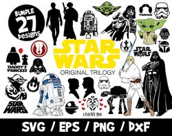 Star wars svg bundle vectors yoda darth vader cricut silhouette Skywalker Han Solo Princess Leia