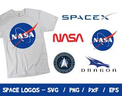 Space logo bundle svg cricut silhouette cut file NASA SpaceX force Crew Dragon
