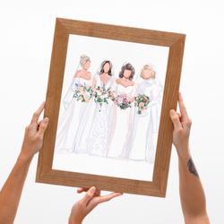 Custom Generational Wedding Portrait, FOUR persons, Personalised Gift for Mother of the Bride, Portrait from Photo