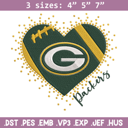 Green Bay Packers Heart embroidery design, Packers embroidery, NFL embroidery, logo sport embroidery, embroidery design.