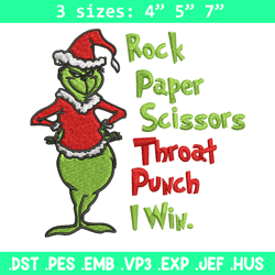 Rock Paper Scissors Throat Punch Grinch Embroidery design, Grinch Christmas Embroidery, Grinch design, Digital download.