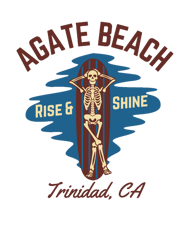 VintageStyle Agate Beach Trinidad California, Brown Text Skeleton SurfBeach