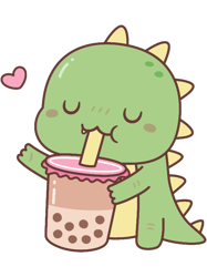 Cute Little Dino Loves Boba Milk Tea