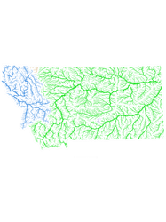 Montana River Basin Map in Rainbow Colours with White Background