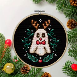 Cross stitch pattern PDF Christmas deer Funny cross stitch Christmas decor Cute Christmas ghost