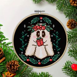 Ghost cross stitch pattern PDF Holiday embroidery design Christmas decors Horror cross stitch