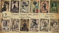 12 PNG Vintage Letter Paper Victoria Printable Steampunk Junk Journal Pattern Pack Backgrounds Texture Digital Old Maste